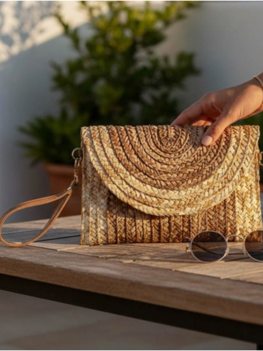 Boho Woven Envelope Wristlet Clutch Crossbody Bag - Tan
